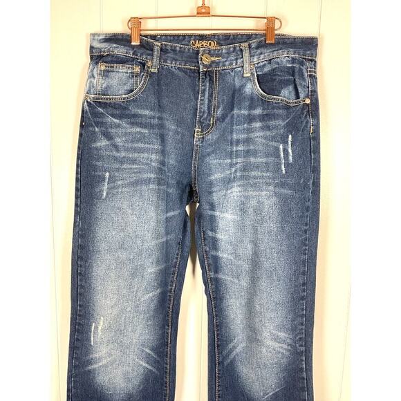 Carbon Men's Intentionally Distressed 5 Pocket Straight Leg Jeans 34/32 - Picture 2 of 9